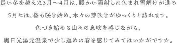 奥日光湯元温泉で少し遅めの春を感じてみてはいかがですか