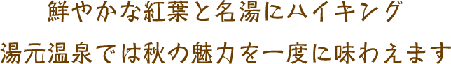 鮮やかな紅葉と名湯にハイキング。湯元温泉では秋の魅力を一度に味わえます。